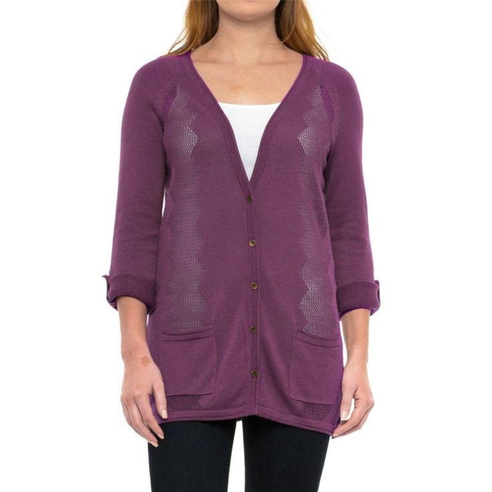 Royal Robbins Calaveras Cardigan Open Front Knit Lightweight Pockets Purple XL
